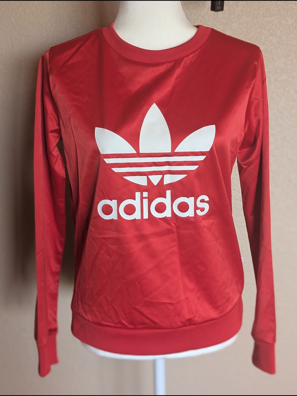 adidas Rare Vintage Satin Red Crewneck Trefoil Logo Pullover